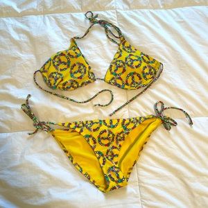 Yellow Floral Peace Sign Reversible Bikini